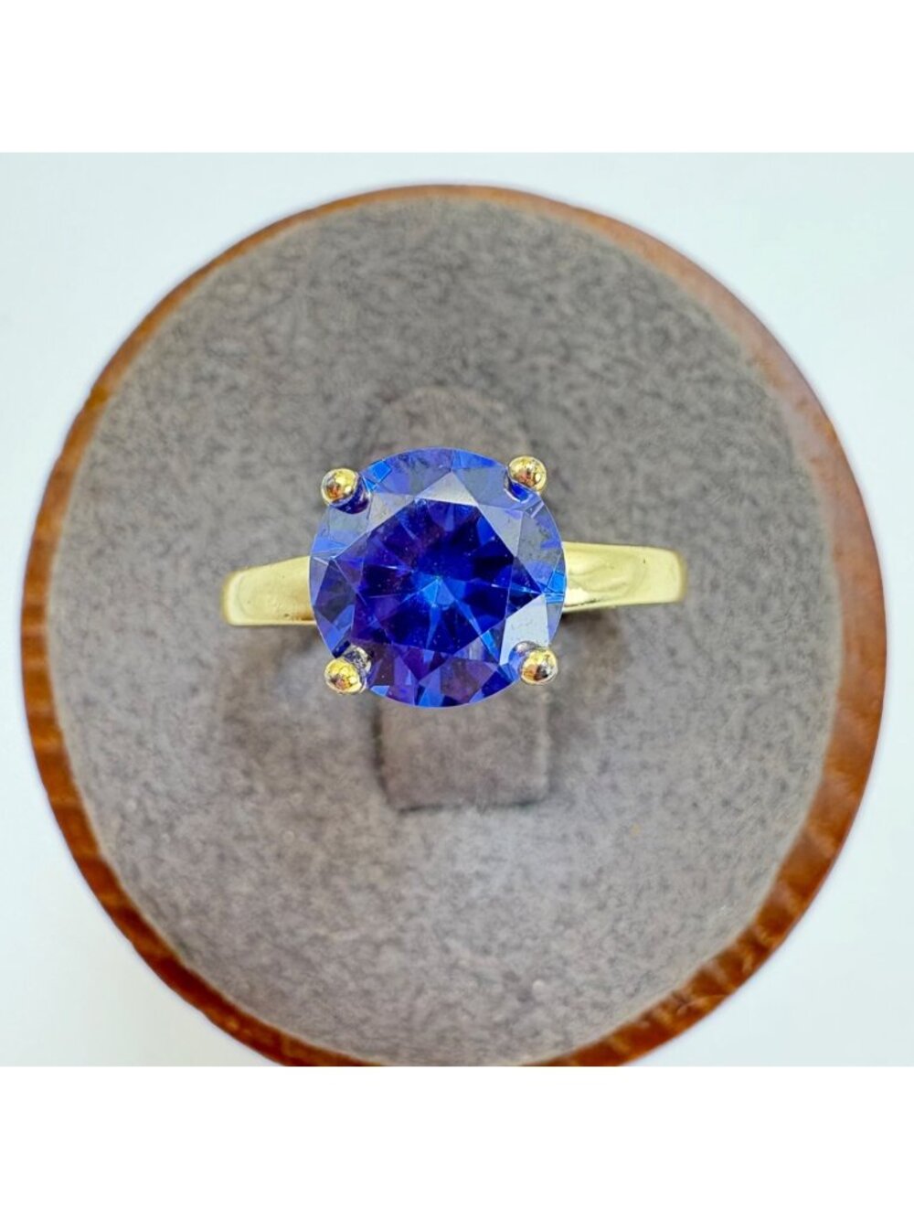 Synthetic Sapphire Gold Over Sterling Silver 925 Solitaire Ring Engagement SZ 5